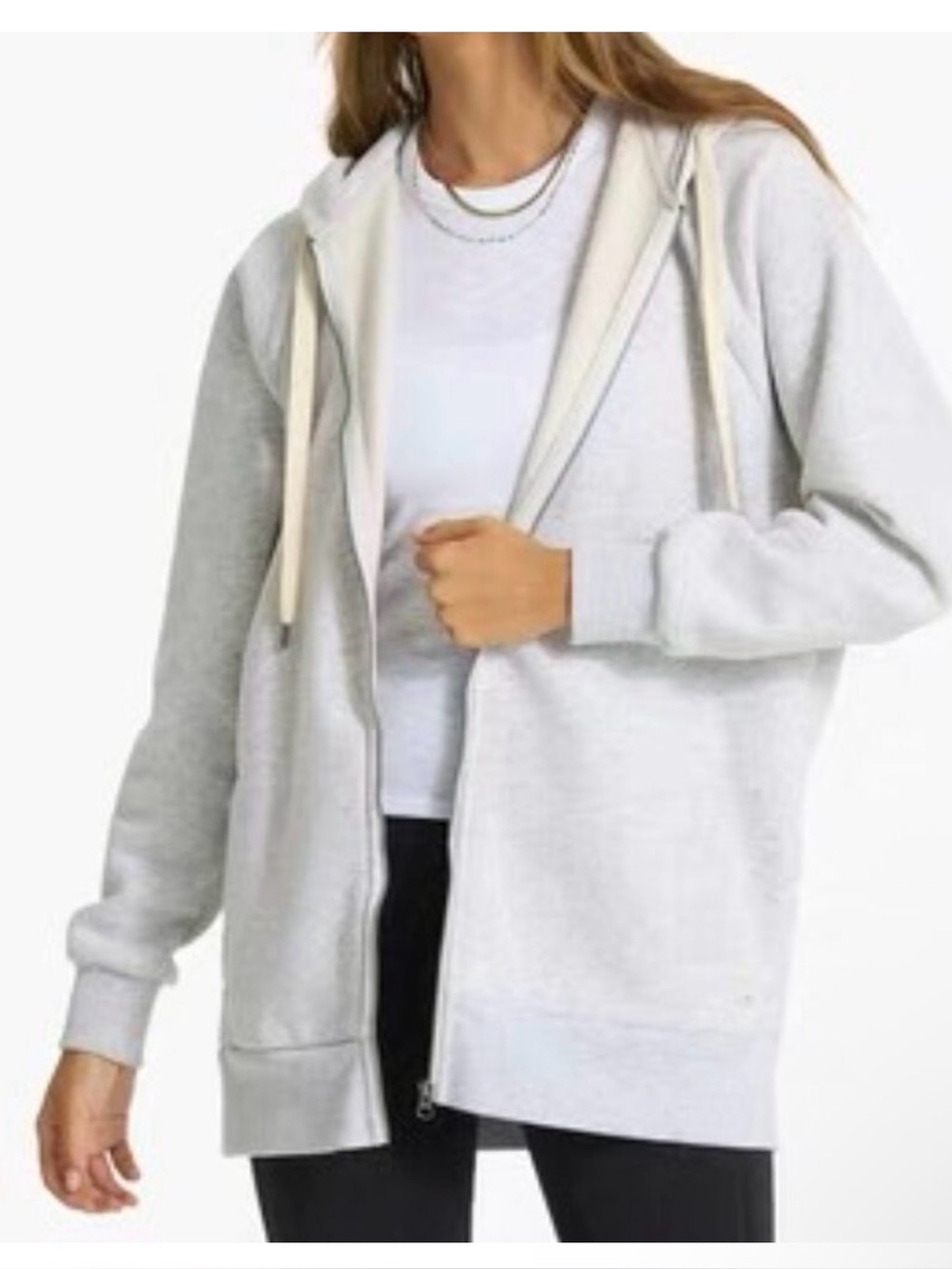 Vuori Restore Oversized Full Zip Hoodie in Pale Grey Heather